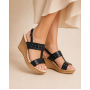 Sandale dama negre din piele naturala perforata cu toc pana S46NBOX